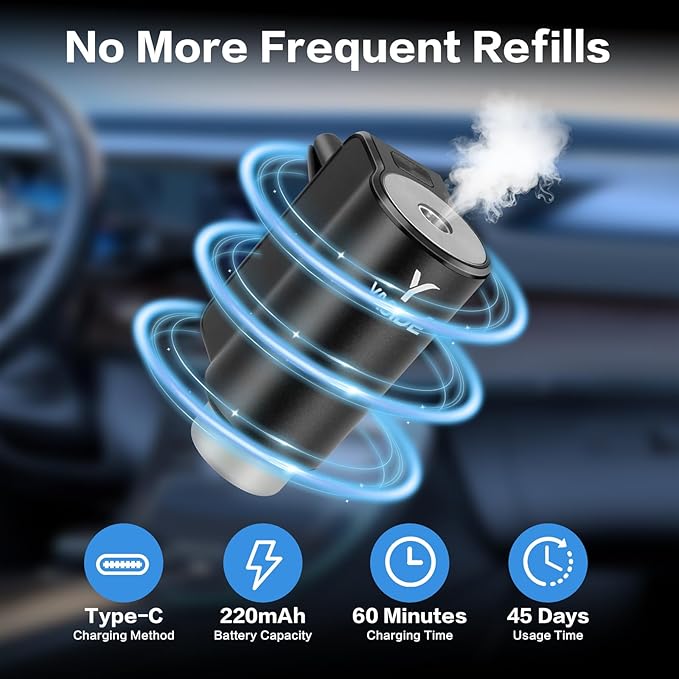 Smart Car Air Freshener, Car Air Freshener Diffuser, 3 adjustable fragrance modes, smart on/off, 8 refill bottles, 4 scents (1 set) - Bloomnest