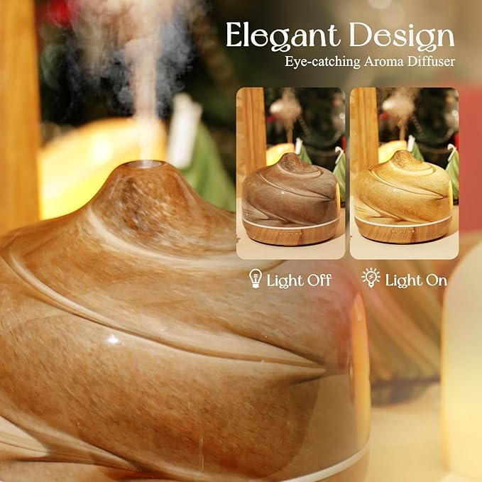 Porseme 500ml Glass Essential Oil Diffuser Aromatherapy Ultrasonic Cool Mist Humidifier 15-21 Running Hours Waterless Auto-Off Air Diffusers for Sleeping,Yoga,Office Working,Spa and Rest (Desert) - Bloomnest