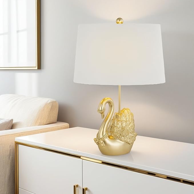 Crestview Collection Bird Table Lamp, 24" Gold Swan Resin Table Lamp with Linen Shade, Modern Animal Lamp for Nightstand,End Table or Entryway, Art Deco Home Decor for Bedroom,Living Room or Hallway - Bloomnest