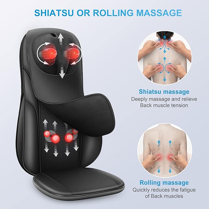 COMFIER Shiatsu Back Massager with Heat, Deep Kneading & Rolling Massage Chair Pad, Chair Massager for Office Home Use, Gift for Dad Mom - Bloomnest