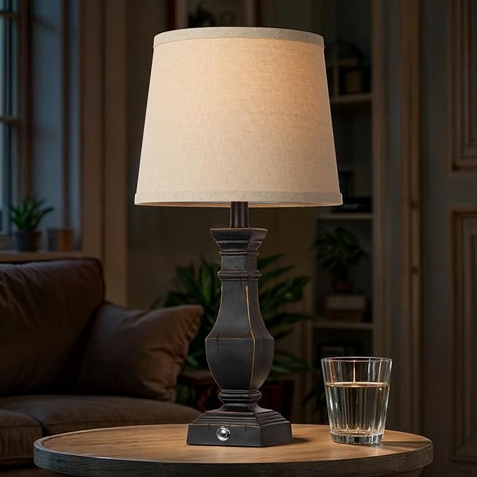 ROTTOGOON Dimmable Table Lamps Set of 2, Rustic Farmhouse Table Lamps for Living Room Bedroom, Bedside Desk Lamps for end Tables, Touch Lamps for nightstand, 9W Bulbs Included, 22", Black - Bloomnest