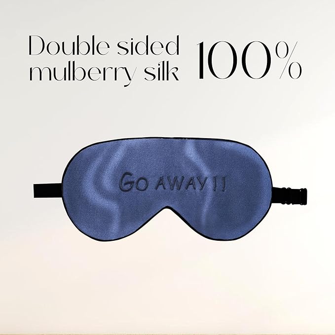 ZIMASILK 100% Natural Silk Sleep Mask Blindfold,Adjustable Super-Smooth Soft Eye Mask for Sleep with Bag(Go Away - Navy Blue) - Bloomnest