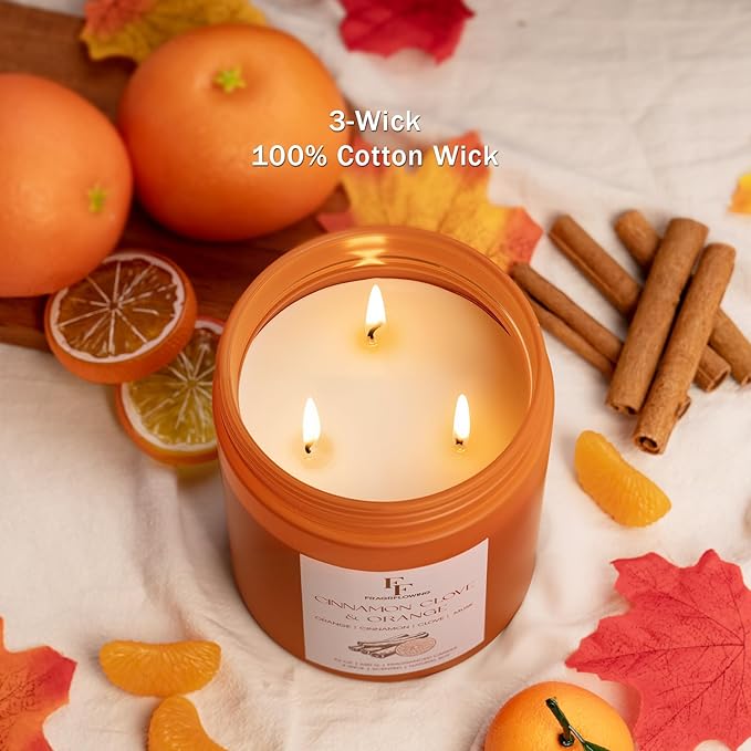 Large Fall Candle Cinnamon Clove Scented, 3-Wick 22oz Long Lasting Scented Candle, Natural Soy Wax Aromatherapy Candle for Home, Autumn Candle Gifts for Women Men - Bloomnest