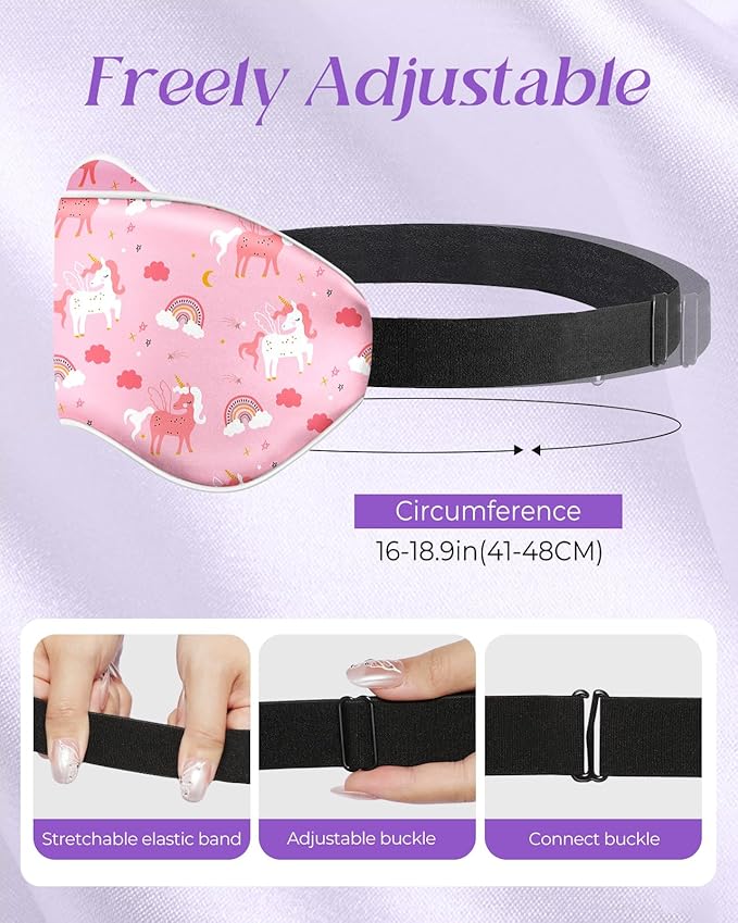 Sleep Mask for Kids - Silk Eye Mask for Sleeping Cute Cartoon Kids Sleep Mask for Boys Girls Teens Soft Smooth Adjustable Straps Silk Kids Eye Cover, PK Rainbow Unicorn - Bloomnest