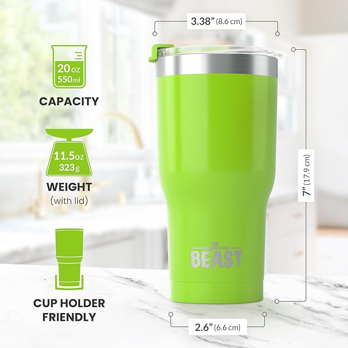 Beast 20 oz Tumbler Stainless Steel Vacuum Insulated Coffee Ice Cup Double Wall Travel Flask (Lemongrass Green) - Bloomnest