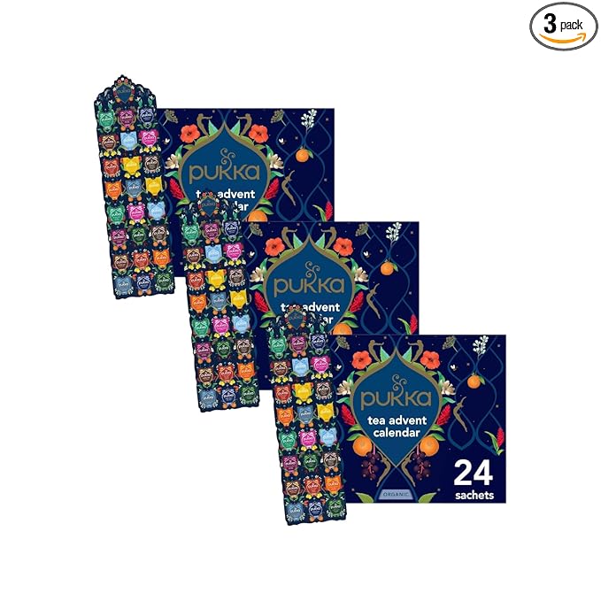 Pukka 2025 Advent Calendar Organic Tea Sampler, Selection of 24 Delightful Black & Green Tea Infusions, Christmas Gift Idea for Tea Lovers, 100% Organic (Pack of 3) - Bloomnest