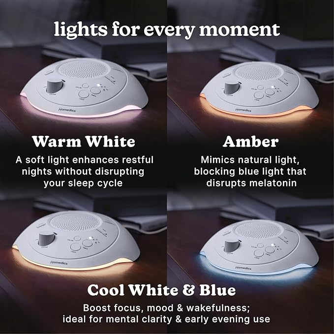 Homedics Sleep Better Portable Sound Machine, Night Light,12 Soothing Sounds Including White Noise, Rain, and Thunderstorm, Ultra-Portable Design, Auto-Off Timer, Ideal for Travel & Baby Sleep - Bloomnest