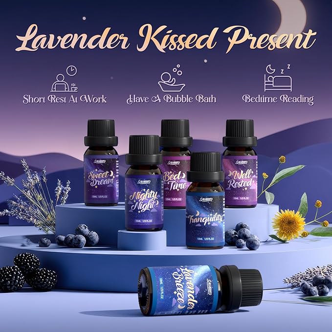 SALUBRITO Good Night Fragrance Oils, Premium Essential Oil Set for Diffuser, Soap, Candle Making scents, Nighty Night, Well Rested, Tranquility, Sweet Dream, Bed Time, Lavender Breeze - Bloomnest