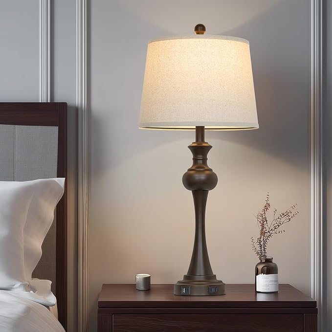 29" Brown Table Lamps Set of 2, Tall Bedside Lamps with USB C+A Ports, 3-Way Dimmable Touch Table Lamp, Nightstand Lamps for Bedroom,Modern Brown Lamps with Beige Lampshade, Bulbs Included - Bloomnest