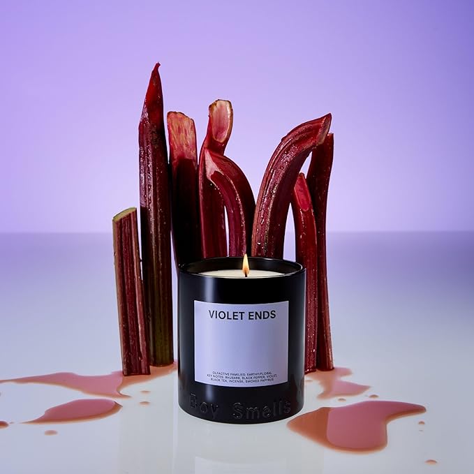 Boy Smells Violet Ends Candle - 8.5 oz - Aromatic Candle for Home with Rhubarb, Violet and Smoked Papyrus - Up to 50-Hour Burn - Cotton Wick - Bloomnest