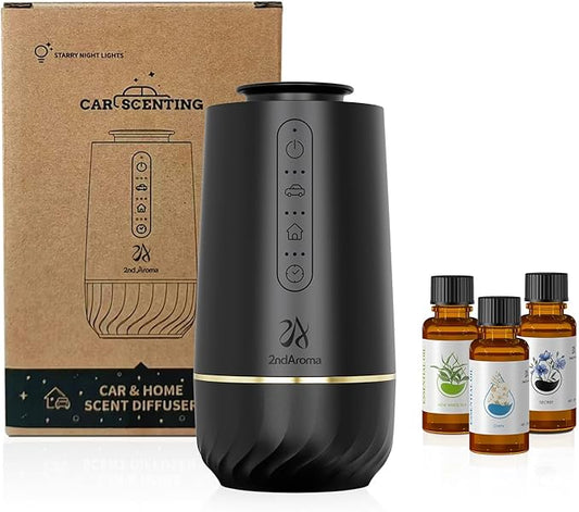 Waterless Oil Diffuser, Portable Car Diffusers for Essential Oils, Wireless Diffusers with 3 Mist Levels & Timer, ABS Material, Starry Night Light for Car Home Office, Includes 3 Scent Oils - Bloomnest