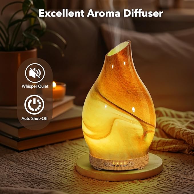 Essential Oil Diffuser, 120 ml Glass Aromatherapy Diffuser with 7 Color Lights, Auto Shut-Off and 4 Timer Settings, Ultrasonic Cool Mist Diffuser for Home Room Office (Dessert) - Bloomnest