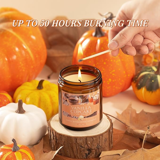 Fall Candle, Vanilla Cupcake Scented Candles for Home, Natural Soy Autumn Candle Aromatherapy Candle, 7 oz Jar Candles Fall Gifts for Women Men - Bloomnest