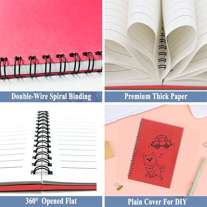 GINMLYDA 4Pack Small Spiral Notebook A5, 8.25x5.5” 120 Lined Pages Wide Ruled Spiral Journal Bulk Blank Kraft Cover Spiral Bound Notebook & Writing Pads for Home Office Meeting Work Note Taking - Bloomnest