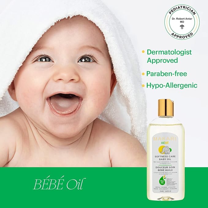 Makari Softness Care Baby Oil with Sweet Almond, Chamomile & Vitamins C & E, Hypoallergenic & Paraben-Free, Ideal for All Skin Types, Formulated for Sensitive and Delicate Newborn Skin - Bloomnest