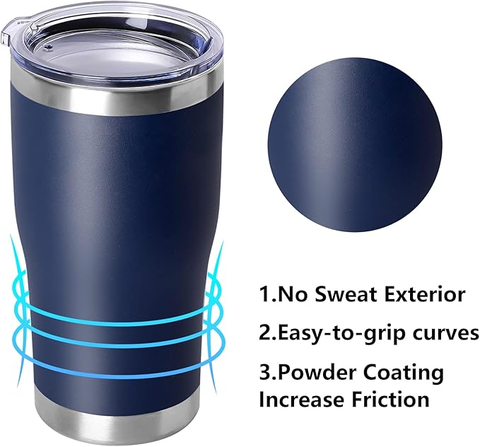 DOMICARE 20oz Tumbler with Lid Stainless Steel Tumblers Bulk, Double Wall Vacuum Insulated Coffee Travel Mug Powder Coated Tumbler, 4 Count (Pack of 1) Navy