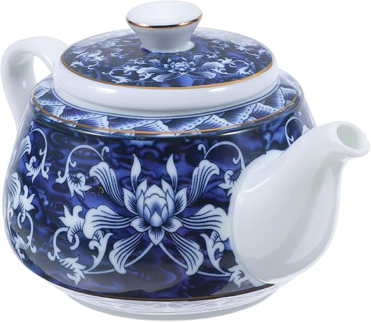 Alipis Porcelain Teapot, Blue and White Tea Pot Chinoiserie Chinese Teapot With Strainer Hole Vintage Flower Coffee Pot Pitcher For Kung Fu Tea Loose Leaf Blooming Tea, 14X7.3CM