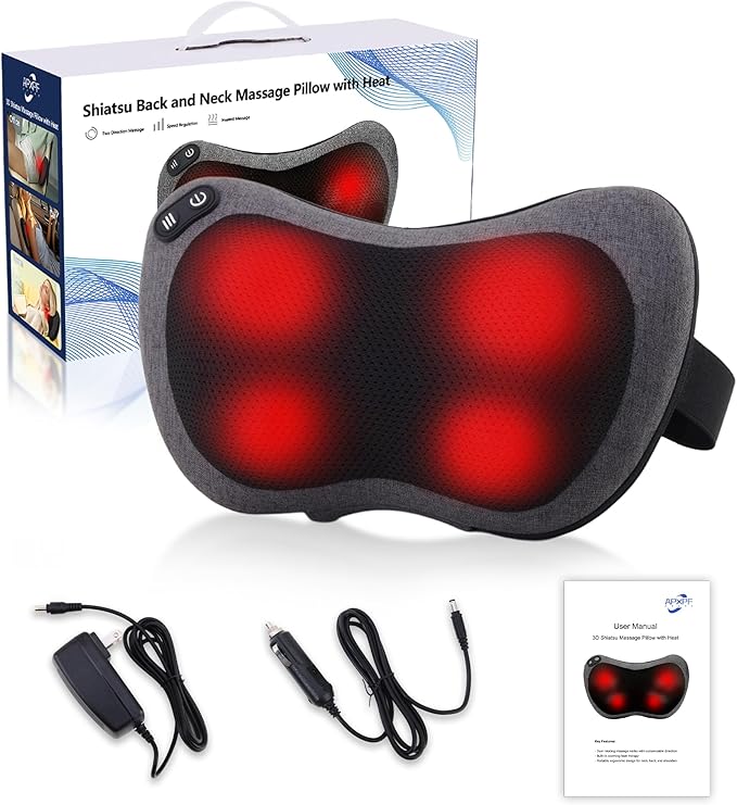 Shiatsu Neck and Back Massager with Heat - Deep Tissue Massage Pillow for Neck, Back & Shoulders Pain Relief, Ergonomic Design Electric Massager for Home, Car, Office Use, Gray - Bloomnest