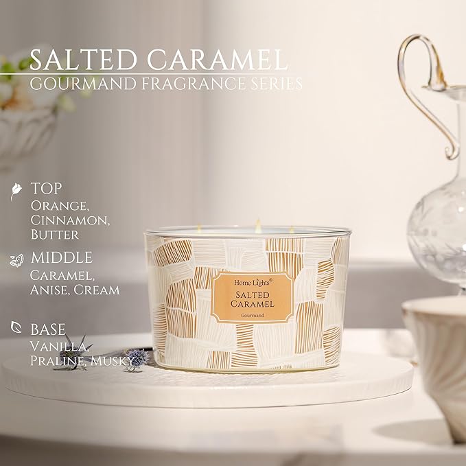 HomeLights Soy Wax Candles for Home Scented, 4-Wick Candles in Salted Caramel Scented, Rustic Modern Aromatherapy Candles Gift for Parties, Relaxing, 18oz - Bloomnest