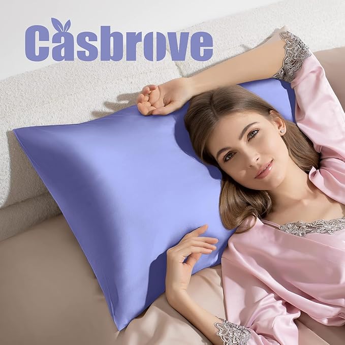 Silk Pillow Cases 2 Pack Mulberry Silk Pillowcases Soft Breathable Both Sided Natural Silk Pillowcase with Zipper Beauty Sleep Pillow Cases for Gift(King,Cornflower Blue) - Bloomnest