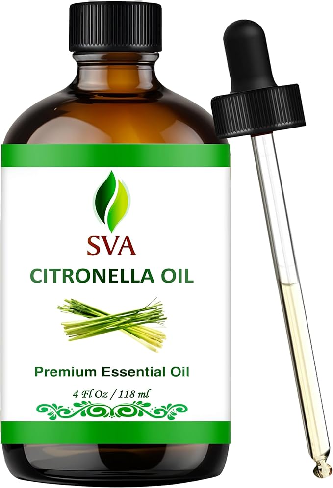 SVA Citronella Essential Oil – 4 Fl Oz – 100% Natural Citronella Oil - for Diffuser, Hair Care, Face, Skin Care, Aromatherapy, Scalp and Body Massage, Soap and Candle Making - with Dropper - Bloomnest