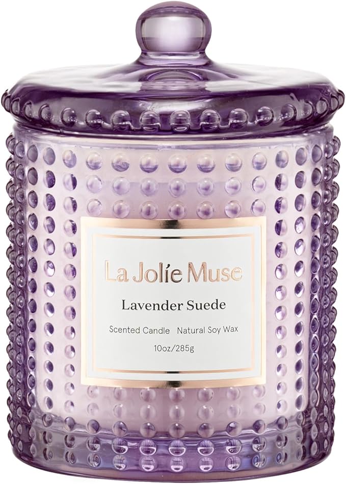 LA JOLIE MUSE Lavender Suede Candle - Lavender, Eucalyptus, Sandalwood | 10 oz Natural Soy Wax | 55 Hours Clean Burn | Aromatherapy Candle | Perfect for Relaxation, Self-Care and Meditation - Bloomnest