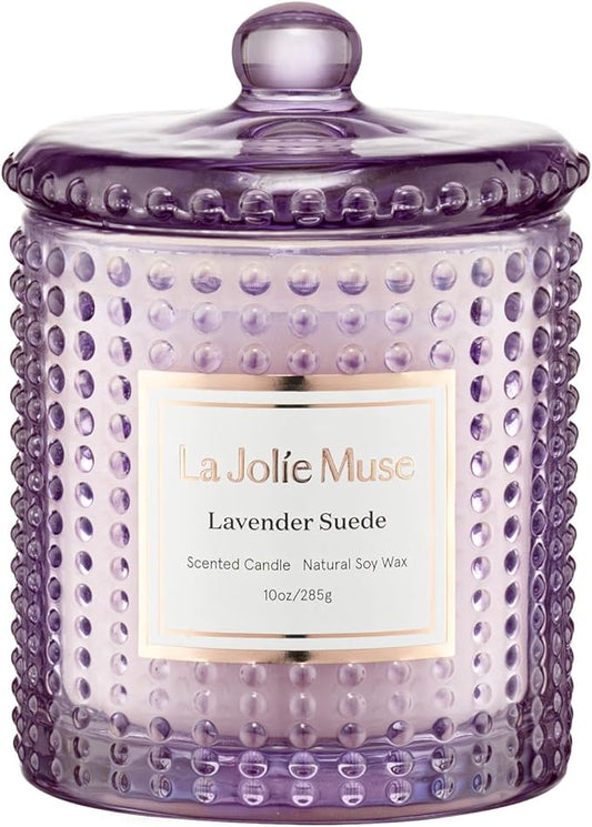 LA JOLIE MUSE Lavender Suede Candle - Lavender, Eucalyptus, Sandalwood | 10 oz Natural Soy Wax | 55 Hours Clean Burn | Aromatherapy Candle | Perfect for Relaxation, Self-Care and Meditation - Bloomnest