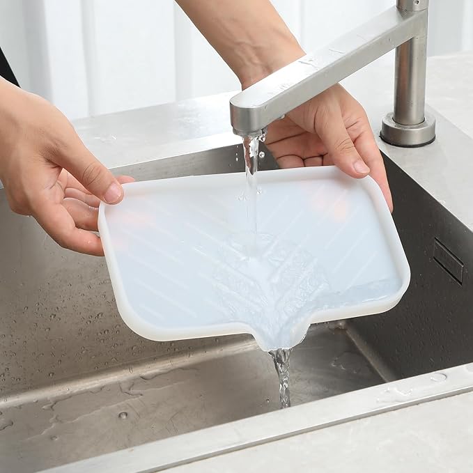 Silicone Bathroom Soap Dishes with Drain Spout-Bathroom and Kitchen Sink Organizer,Sponge Holder,Dish Soap Tray,Perfect for Dispenser,Scrubber,Bottle,Cup on Counter Translucent 9.6"×5.3" - Bloomnest