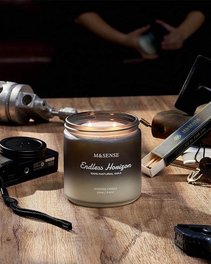 M&SENSE Cedar Ginger Men Scented Candles, 11.6oz 2 Wick All Natural Soy Wax Clean Non Toxic Gift for Men, Masculine Black Highly Scented Candle Home Fragrance Holiday Gift for Him - Bloomnest