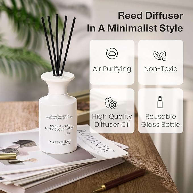 M&SENSE Reed Diffuser Set, 10.14 oz Non Toxic Reed Diffuser Rose Jasmine Scented Home Fragrance Aromatherapy Diffuser for Bedroom Bathroom Office Home Decor Housewarming Gift