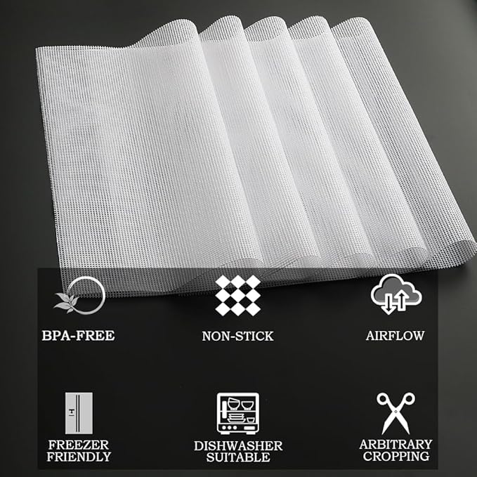 Non-Stick Silicone Dehydrator Liners: 12.5x9.8 inch Fit Cercker/DBC-07A/DBC-14A BPA-Free Easy Clean Reusable Mesh Sheets for Healthy Snacks 14-Pack - Bloomnest