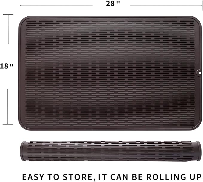 Silicone Dish Drying Mat for Multiple Usage,Easy clean,Eco-friendly,Heat-resistant Silicone Mat for Kitchen Counter or Sink,Refrigerator or Drawer Liner Coffee 3XL 28 inches x 18 inches - Bloomnest