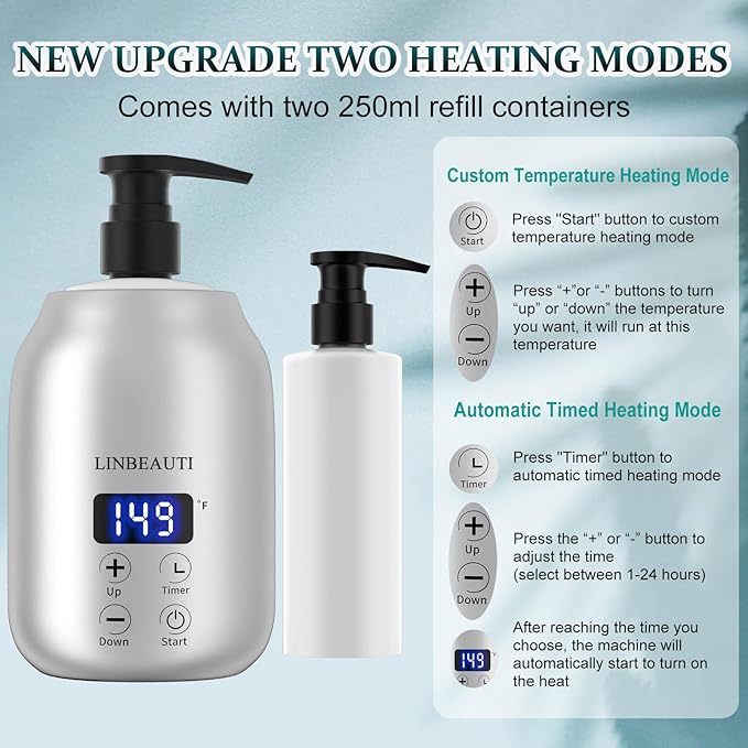Massage Oil Warmer with Two Oil Bottle Dispenser, Lotion Bottle Warmer, Smart Touch Key Electric Warm Lotion Dispenser, Lube Gel Cream Warmer for Home Pro Salon Spa Massage (Silver) - Bloomnest