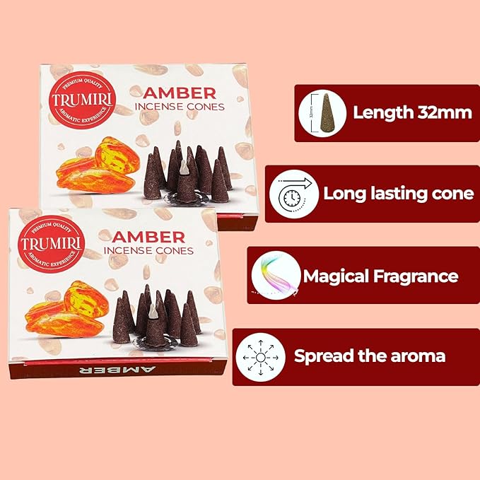 Amber Incense Cones - 60 Pack (10 x 6 Scents) - Scented Cone Incense TRUMIRI
