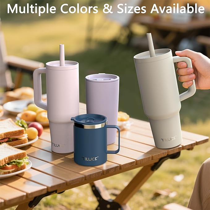 TILUCK 30 oz Tumbler with Handle, Vacuum Insulated Stainless Steel Travel Mug with 100% Leak-Proof Silicone Straw Lid, Cupholder Friendly Water Bottle(RainbowStripes, 30oz) - Bloomnest