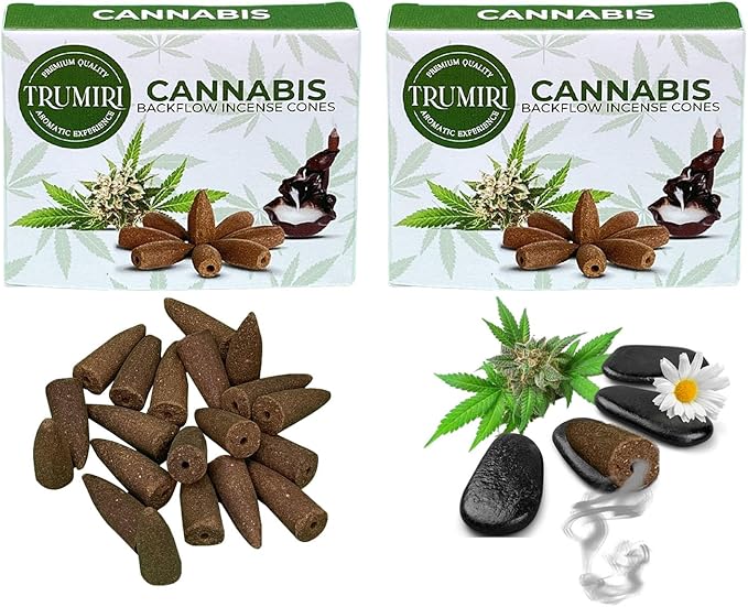 TRUMIRI Cannabis Backflow Incense Cones - Total 20 Incense Cones Waterfall - Dual Pack of 10 Incense Backflow Cones - Waterfall Incense Cones - Incense Waterfall Cones TRUMIRI