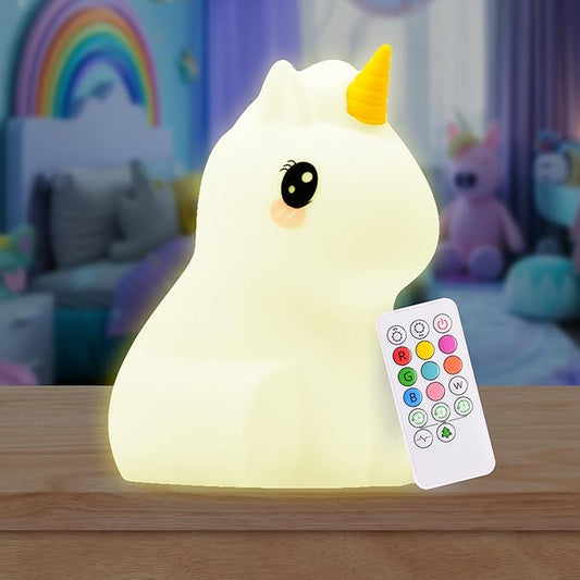 Lumipets Remote Control Silicone Night Light for Kids - Unicorn Design with 9 Soft Colors & Sleep Timer - Rechargeable, Battery-Operated Lamp for Bedroom | Baby Nursery, Toddler, Girls, Boys - Bloomnest
