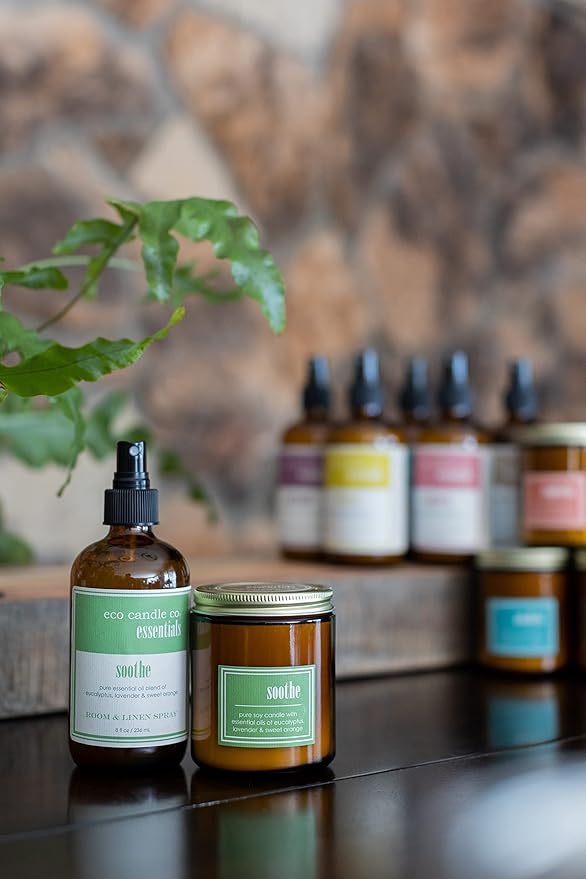 ECO CANDLE CO. Essentials Candle, Soothe, 8 oz. - Scents of Lavender, Eucalyptus, & Orange - 100% Soy Wax, No Lead, Hand Poured, Phthalate Free, Made from Midwest Grown Soybeans, All Natural Wicks - Bloomnest