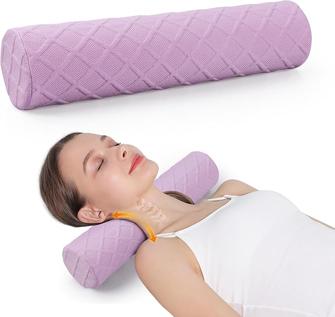 Cozyhealth Cervical Roll Pillow, Medium Soft Memory Foam Neck Round Pillow Cylinder Bolster Pillow for Sleeping, Round Neck Support for Bed, Legs, Back and Yoga (Purple, Medium - 3.9" H) - Bloomnest