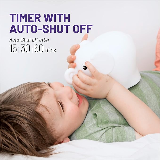 LumiPets Eggbert the Elephant Squishy Night Light for Kids | Silicone Nightlight with Tap, Remote Control | Rechargeable Color Changing Animal Light for Girls & Boys | Portable Mood Lamp With USB Cord - Bloomnest