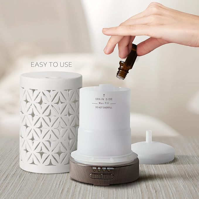 Earnest Living Essential Oil Diffuser for Home White Ceramic 100ml Aromatherapy Diffuser with 4 Timers 7 Night Lights and Auto Off Function (no Beep!) for Essential Oils Version 2 EarnestLiving