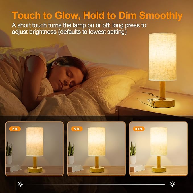 Rechargeable Cordless Table Lamp,Touch Control&Stepless Dimming,Wireless Bedside Ambient Night Light with Wood Base&Linen Shade,Portable Battery Lamp for Bedroom,Nightstand,Nursery,Camping,Outdoor - Bloomnest