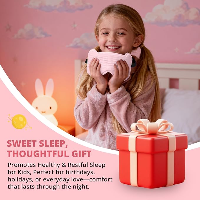 Kids Sleep Mask, 3D Sleeping Eye Mask for Kids with Adjustable Elastic Strap, Bear Shape Eye Cover with Memory Foam, Soft & Light-Blocking, Gift for Boys Girls Teens Age 5–15 (Light Pink) - Bloomnest