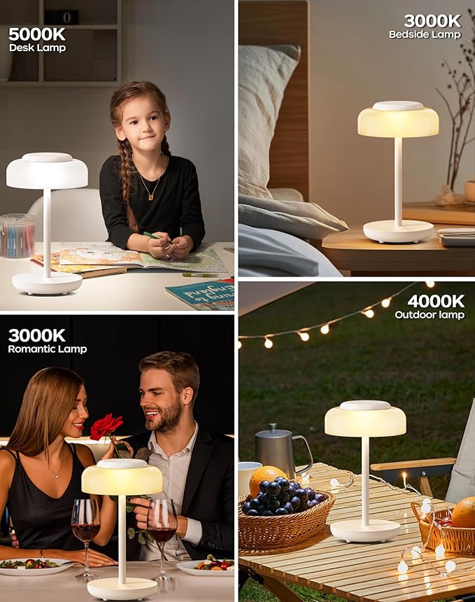 QiMH Battery Operated LED Table Lamp, 5000mAh Rechargeable Cordless Lamp Set of 2, Stepless Dimmable Touch Control, Small Waterproof Desk Night Light for Living Room, Bedroom, Outdoor Bar (White) - Bloomnest