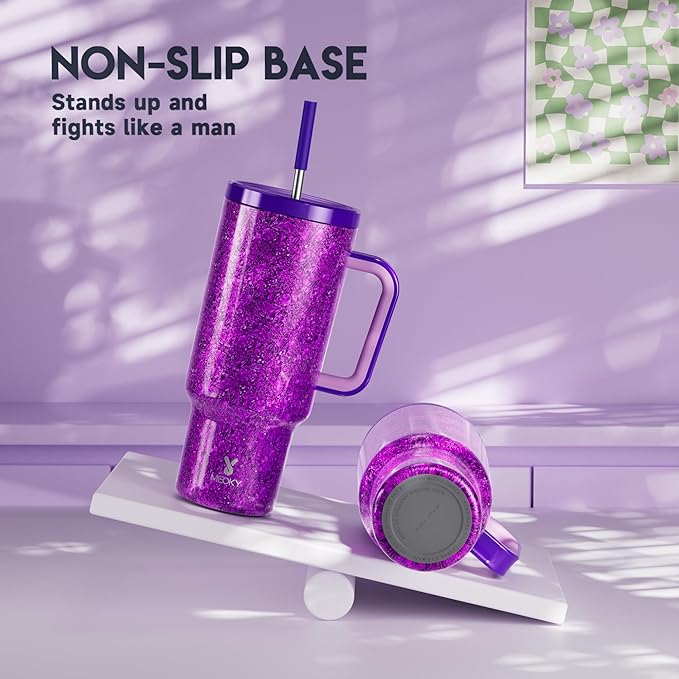 Meoky Tumbler with Handle and Straw for Women: 40 oz Stainless Steel Insulated Tumbler with Lid and Straw 100% Leakproof for Car Travel Home - Fashion Enthusiasts, Lavender - Bloomnest