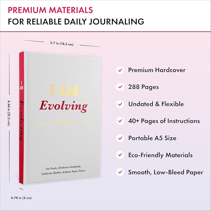 iAmEvolving Journal – Guided Gratitude & Goal Planner with Habit Tracker, Mindfulness Prompts & Daily Reflection | Undated 6-Month Self-Care & Personal Growth Notebook (White Cover • Limited Edition) - Bloomnest