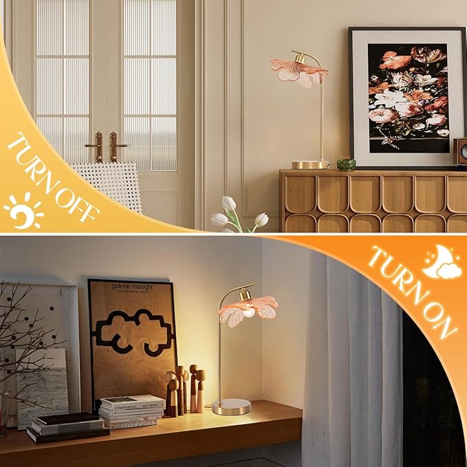 Mid Century Modern Table lamp 2 Pack Gold Table Lamps with Touch Switch Amber Glass Tall Table lamp Bedside Desk lamp nightstand lamp Small Table lamp for Bedroom Living Room Office - Bloomnest