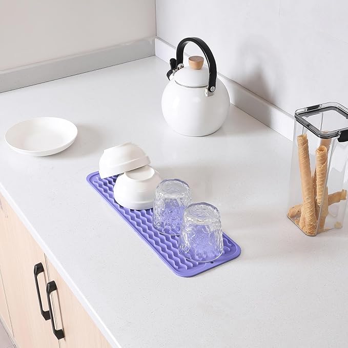 Silicone Dish Drying Mat for Multiple Usage,Easy clean,Eco-friendly,Heat-resistant Silicone Mat for Kitchen Counter,Sink,Bar,Bottle,or Cup Light Purple M 17 inches x 6 inches - Bloomnest