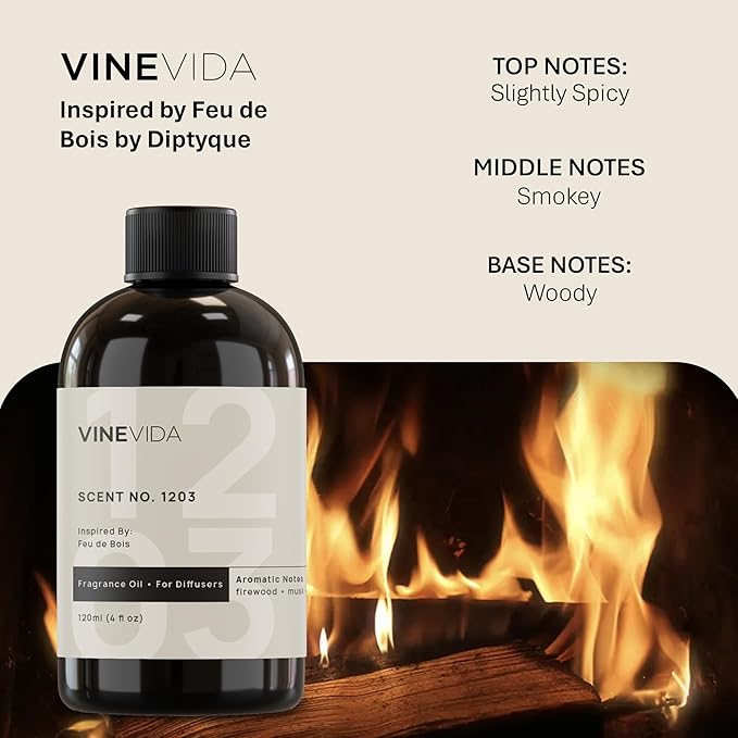 VINEVIDA [16 Fl Oz] Scent NO. 1203 Fragrance Oil for Cold Air Diffusers, Aromatic Notes of Smokey Woody Musk, Essential Oils for Diffuser Oil Refill & Air Freshener Room Spray - Bloomnest