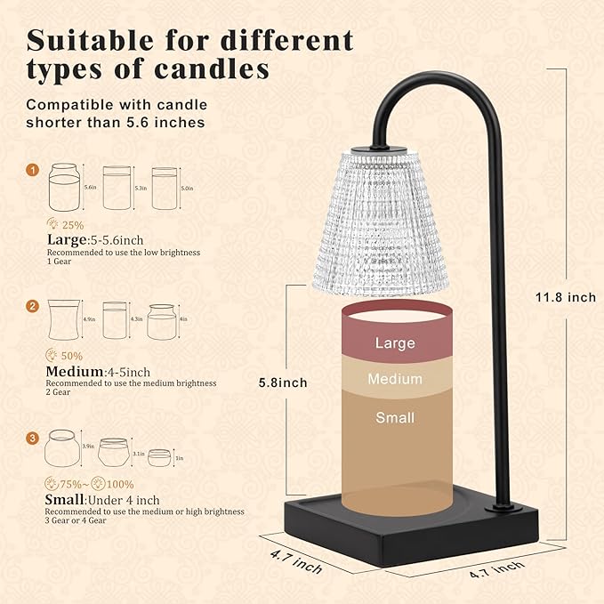 Black Candle Warmer Lamp with Timer-Electric Candle Lamp Warmer,Dimmable Candle Warmers for Jar Candles,New Mom Gifts & Birthday Gifts for Women